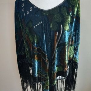 Teal Black Green Velvet OOAK Poncho